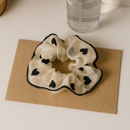 Monochrome Floral Satin Scrunchie