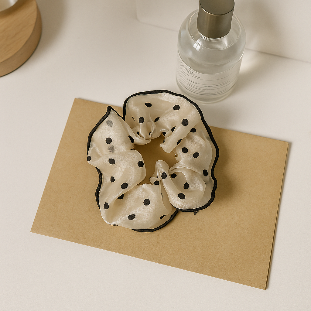 Monochrome Floral Satin Scrunchie