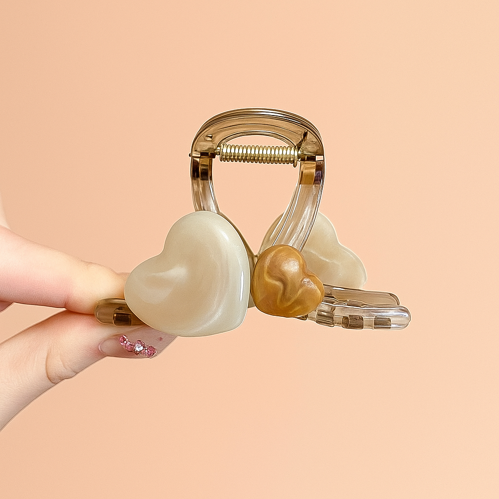Crystal Heart Grip Claw Clip