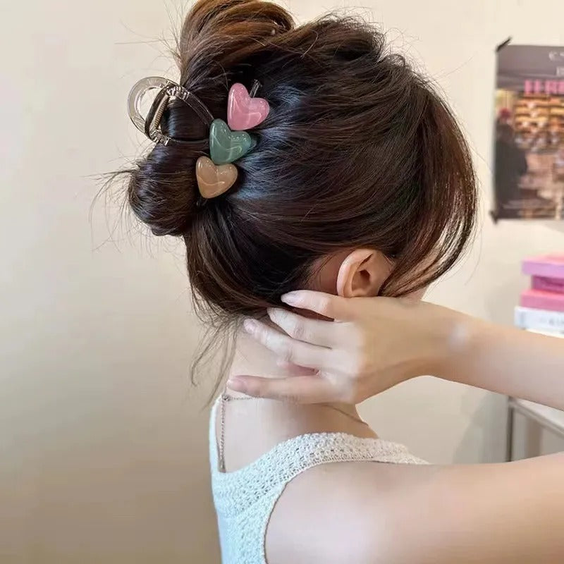 Triple Heart Hair Claw Clip Love