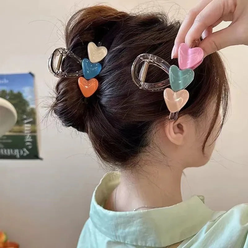 Triple Heart Hair Claw Clip Love