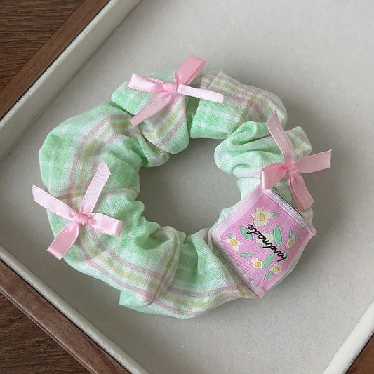 Pastel Check Scrunchies with Bow