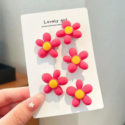 Pink Daisy Hair Clip Set