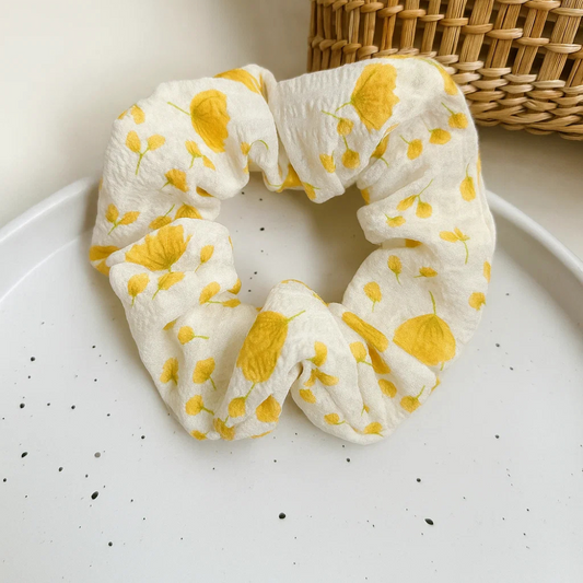 Ivory Leaf Pattern Scrunchie