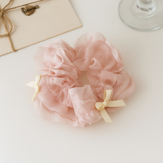 Cream Ruffle Scrunchie with Bows