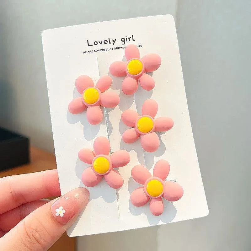 Pink Daisy Hair Clip Set
