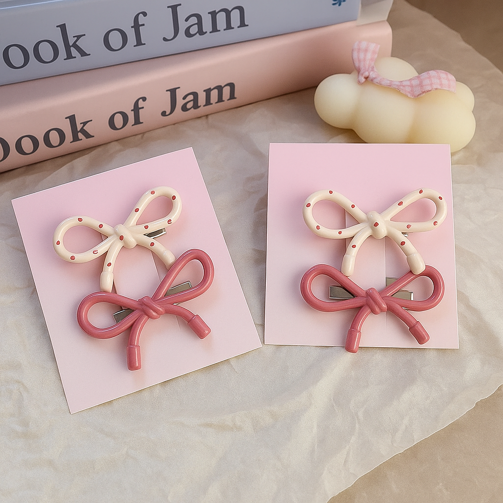 Polka Dot Bow Hair Clip Set