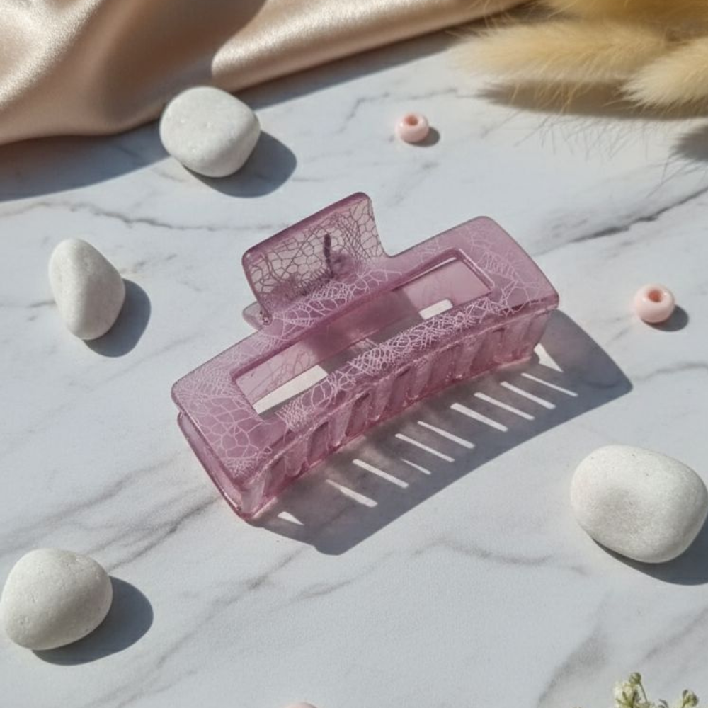 Elegant Marble Texture Rectangle Hair Claw