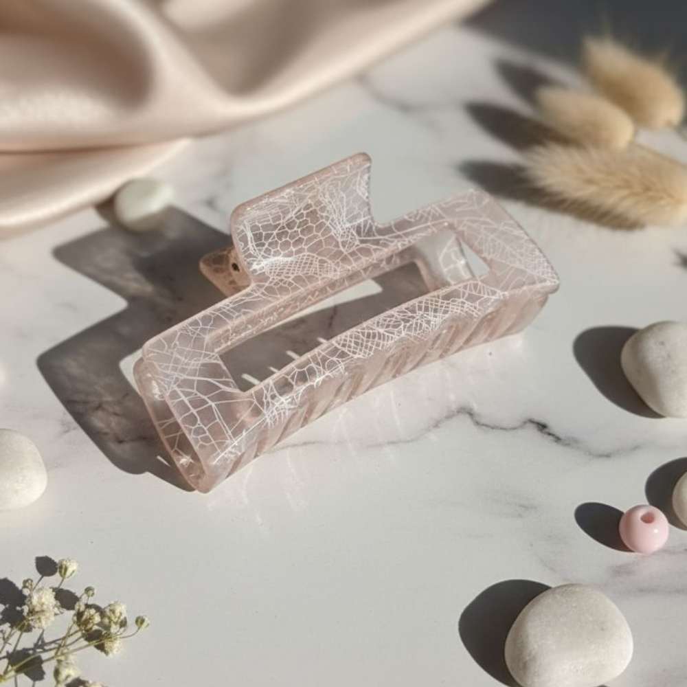 Elegant Marble Texture Rectangle Hair Claw