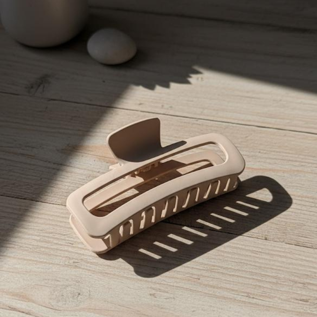 Beige Matte Pastel Rectangular Hair Claw Clip