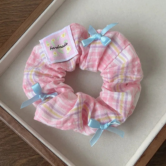 Pastel Check Scrunchie with Bow