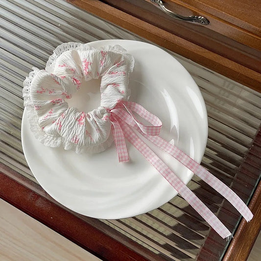 Lace-Trimmed Ribbon Scrunchie