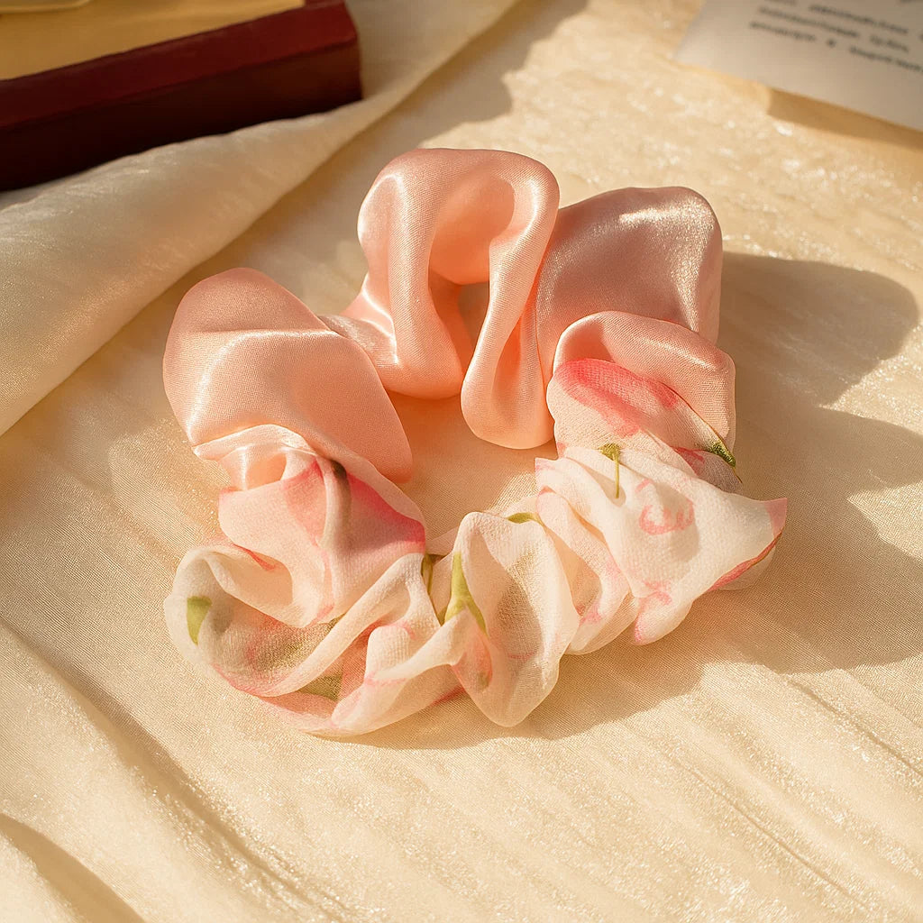 Peach Bloom Satin Scrunchie