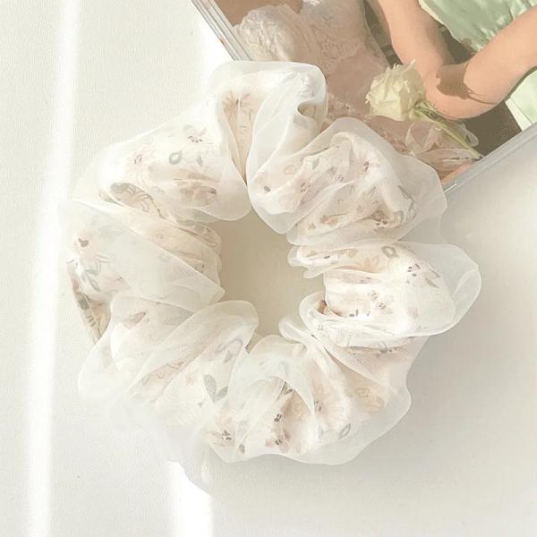 Floral Organza Scrunchie – Korean Aesthetic
