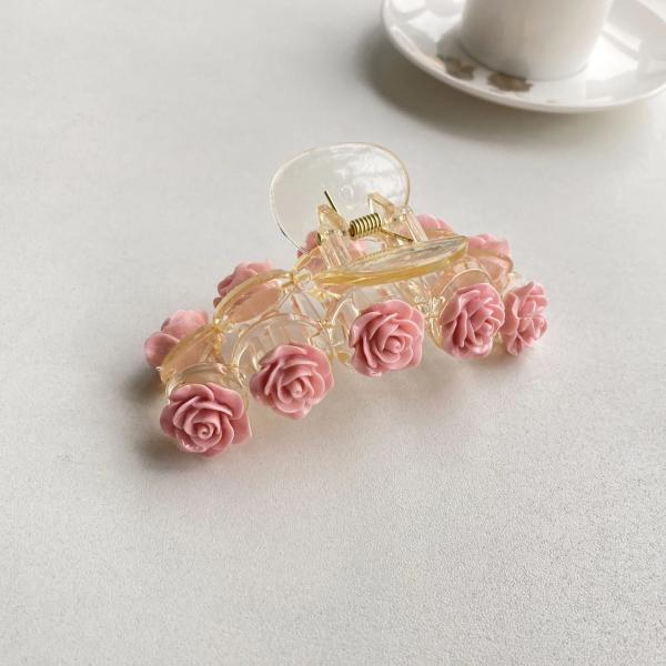 Blush Rose Hair Claw Clip – Korean Floral Hair Accessory