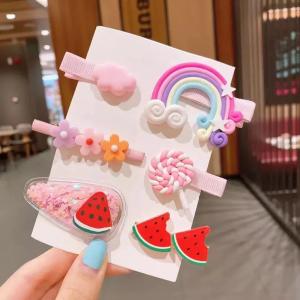 Pastel Rainbow & Watermelon Hair Clip Set – Korean Cute Hair Accessories