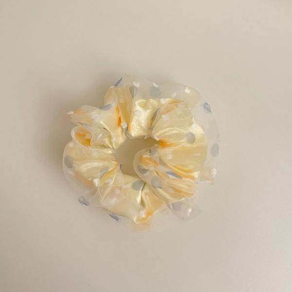 Grey Polka Dot Organza Scrunchie – Korean Elegant Hair Accessory