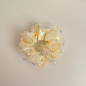 Grey Polka Dot Organza Scrunchie – Korean Elegant Hair Accessory