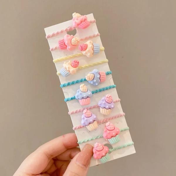 Pastel Rainbow & Crown Hair Tie Set – Korean Cute Hair Accessories for Girls