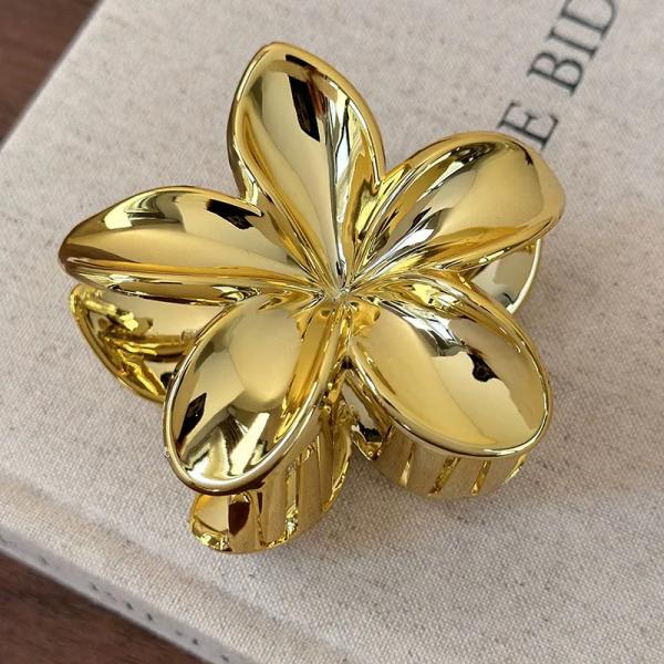 Gold Plumeria Flower Hair Claw Clip