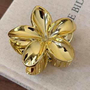Gold Plumeria Flower Hair Claw Clip