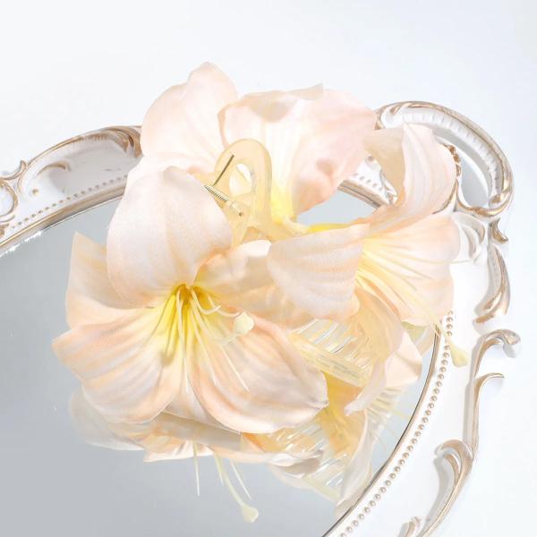 Cream Lily Flower Claw Clip – Korean Floral Hair Clutcher for Women & Girls