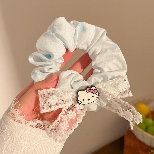 White Hello Kitty Lace Bow Scrunchie – Korean Cute Hair Tie