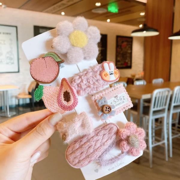 Peach & Bunny Hair Clip Set – Korean Cute Hair Accessories