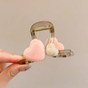 Pink Double Heart Hair Claw Clip – Korean Cute Hair Accessory for Women