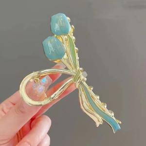 Blue Tulip Pearl Bow Hair Barrette – Korean Aesthetic